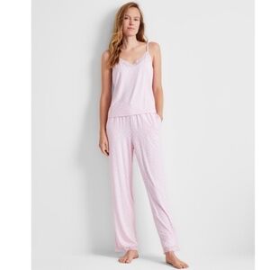 State of Day Women's Lace-Trim Camisole Pajama Set, Size: M, Pink Dot, NWT